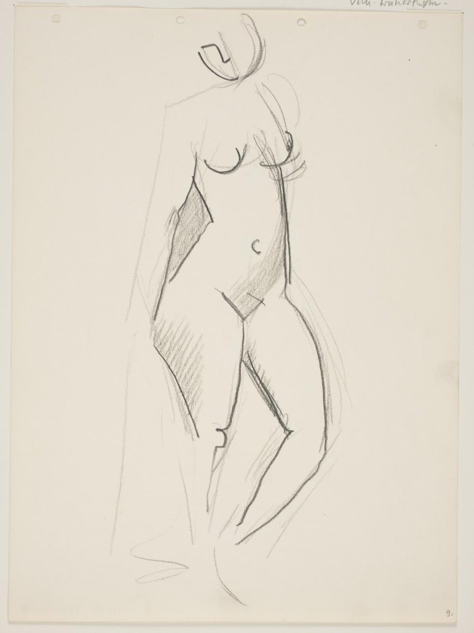 Femme nue debout, tournée vers la droite, draperie à la main - Vilhelm Lundstrøm