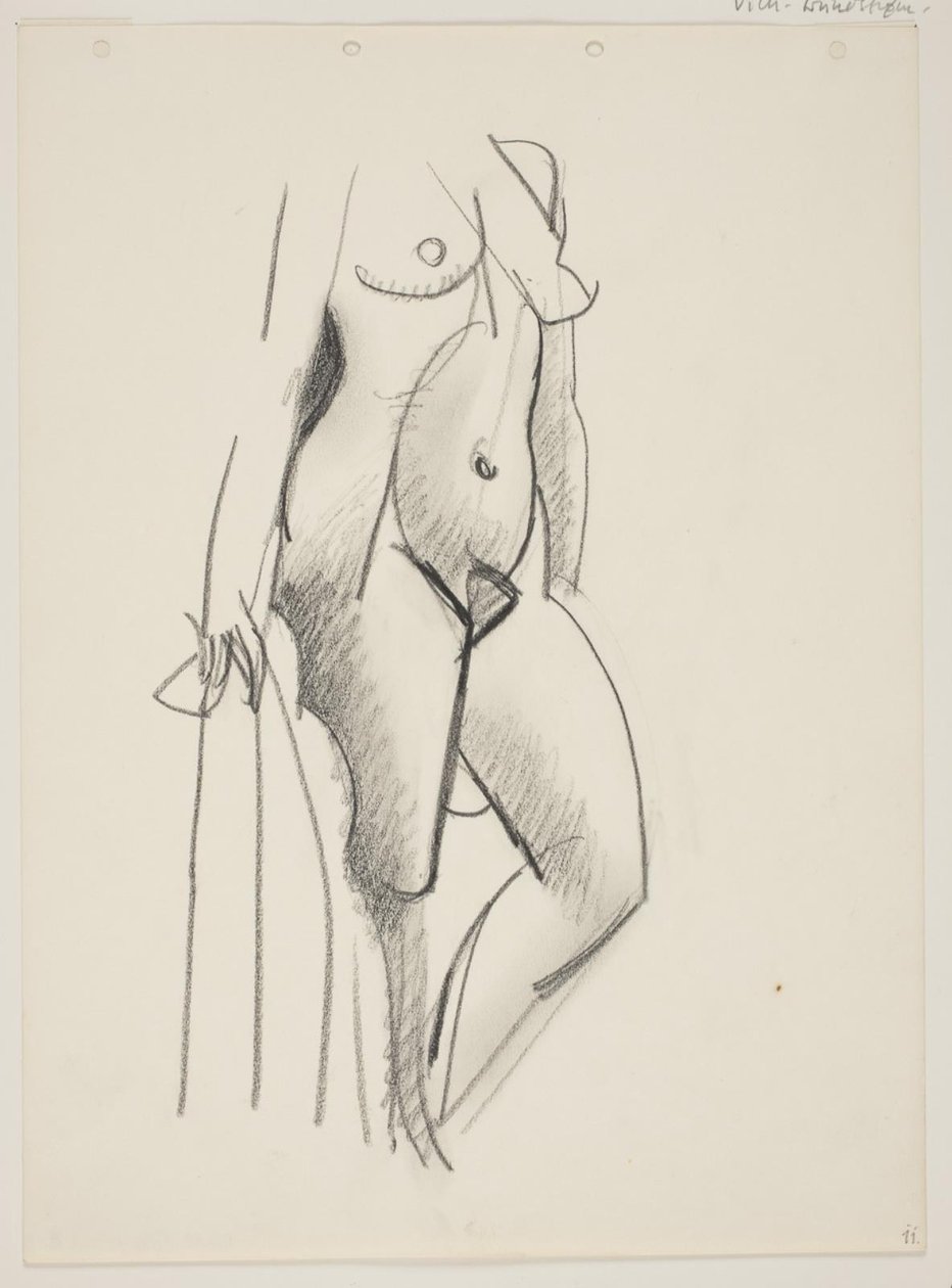 Femme nue debout, tournée vers la droite, draperie à la main - Vilhelm Lundstrøm