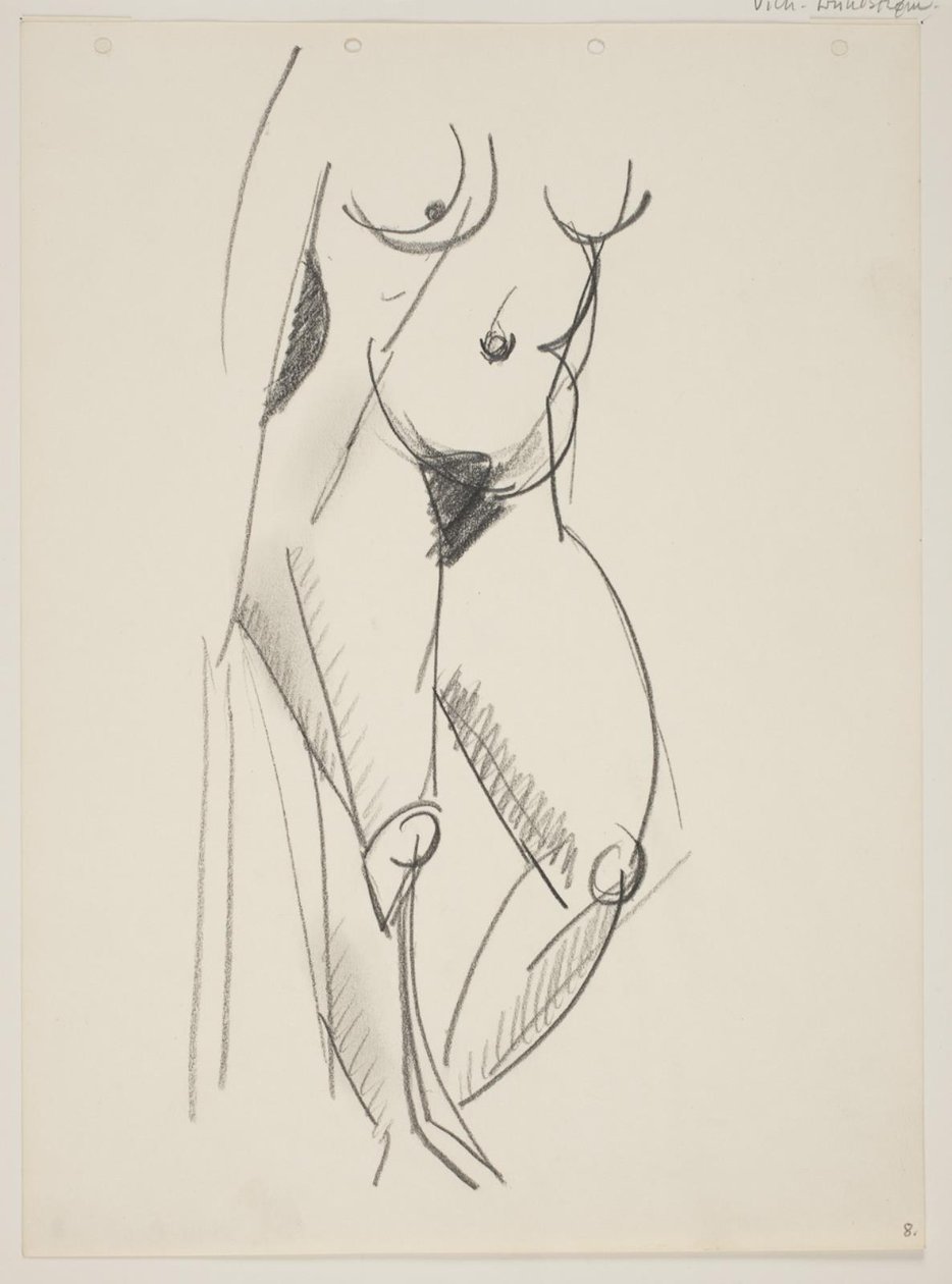Femme nue debout, tournée vers la droite, draperie à la main - Vilhelm Lundstrøm
