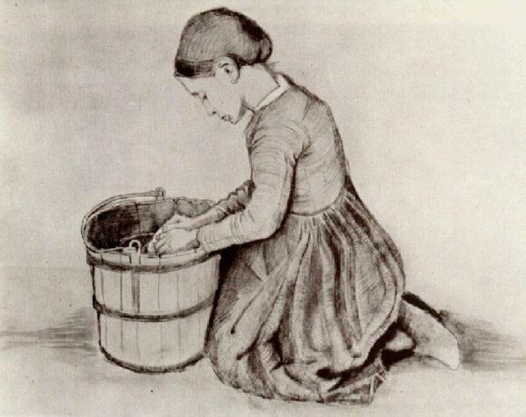 Jeune fille agenouillée devant un seau - Vincent van Gogh