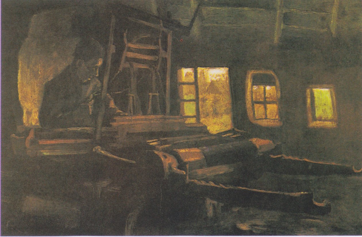 Tisserand dans une pièce avec trois fenêtres étroites - Vincent van Gogh