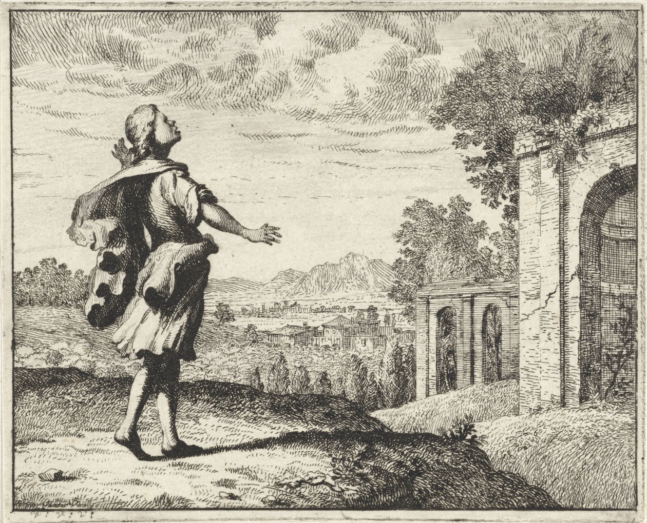 Homme dans un paysage regardant le ciel - Vincent Laurensz. van der Vinne (II)