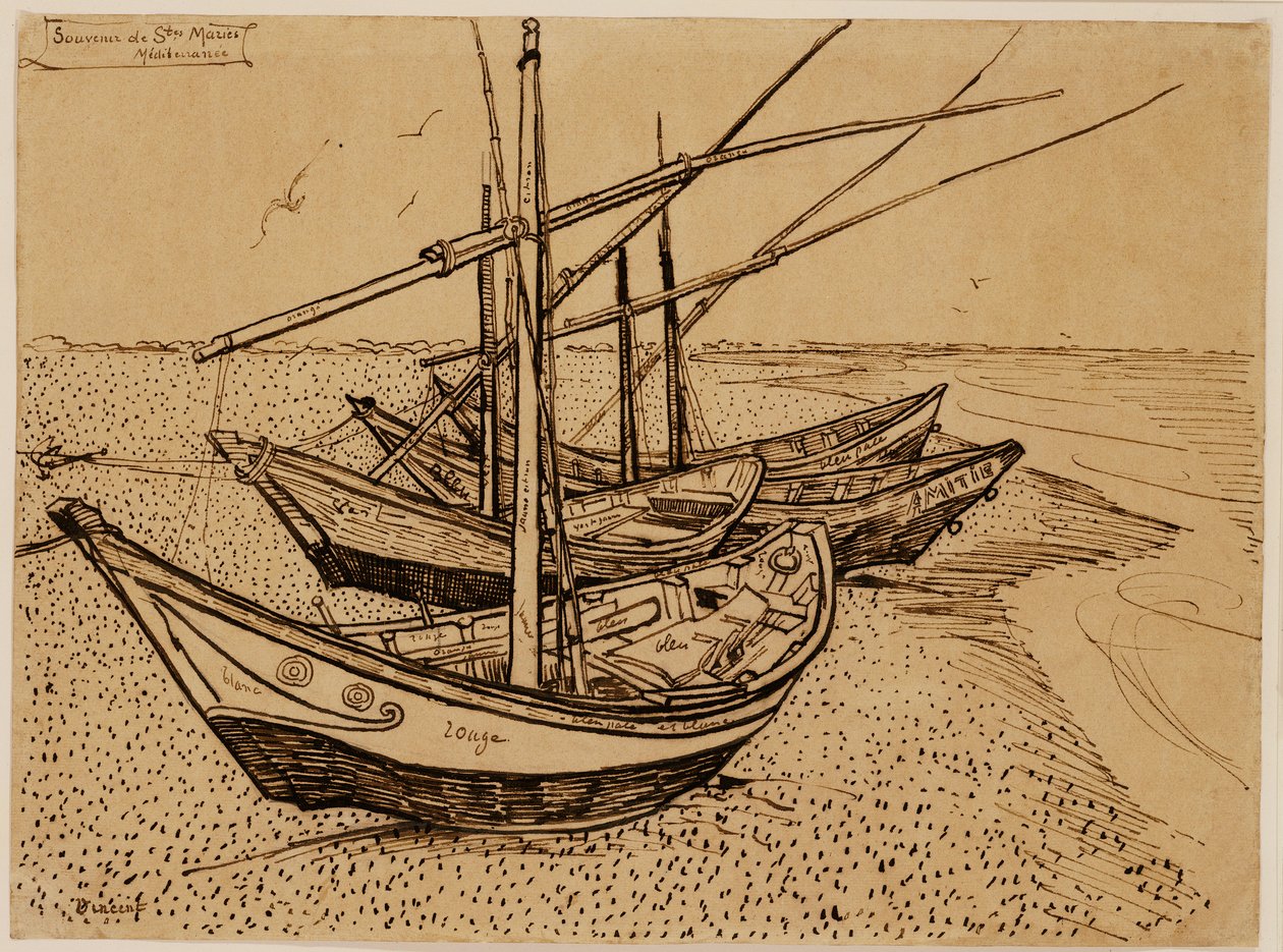 Bateaux de pêche sur la plage à Saintes-Maries-de-la-Mer - Vincent van Gogh