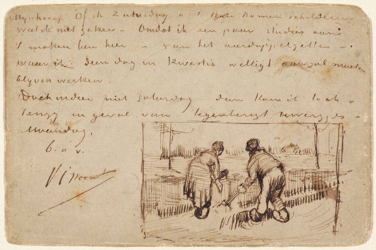 Carte postale avec deux paysans creusant - Vincent van Gogh