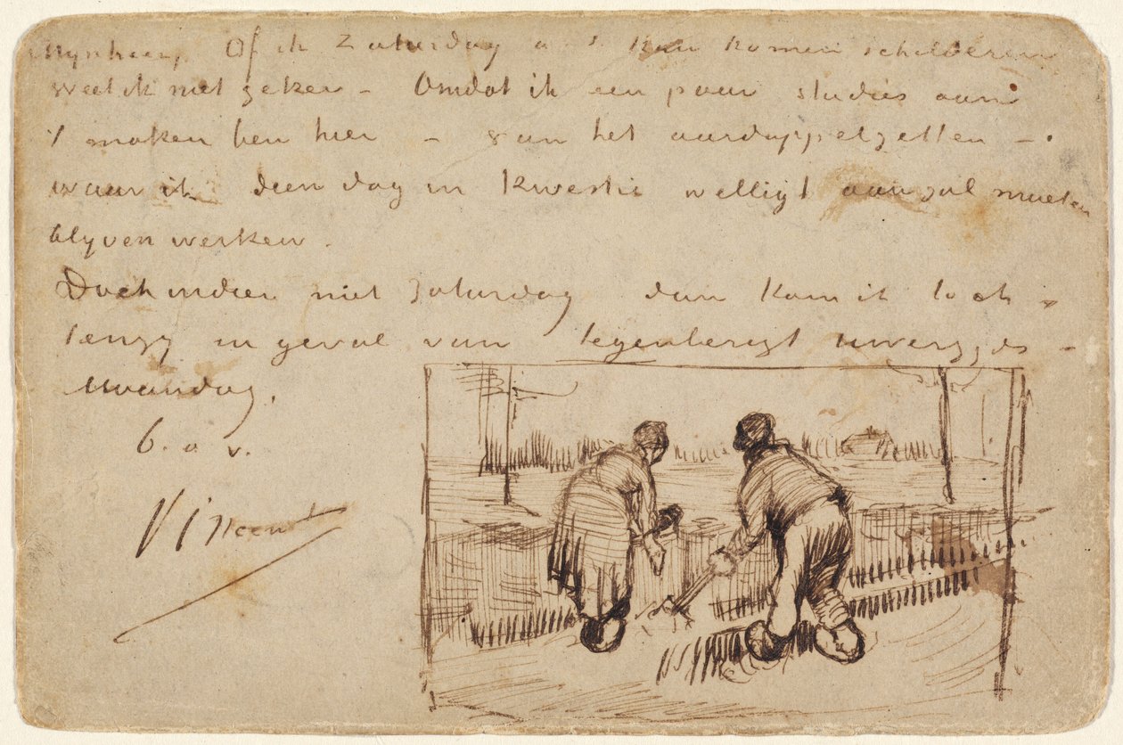 Carte postale avec deux paysans creusant, 1885 - Vincent van Gogh