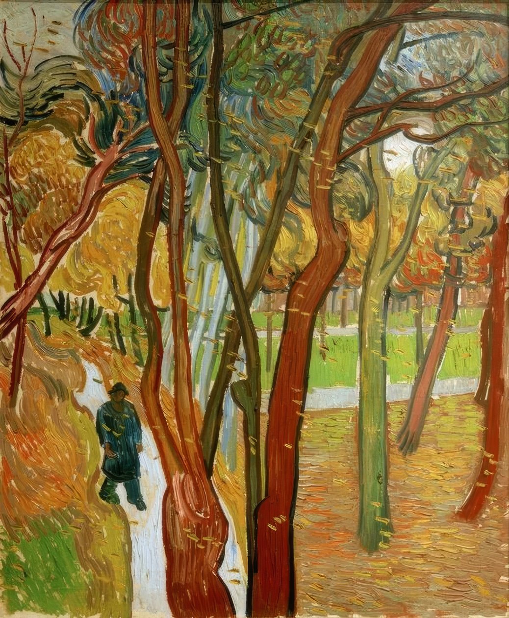 Promeneurs dans le parc avec feuilles tombantes - Vincent van Gogh