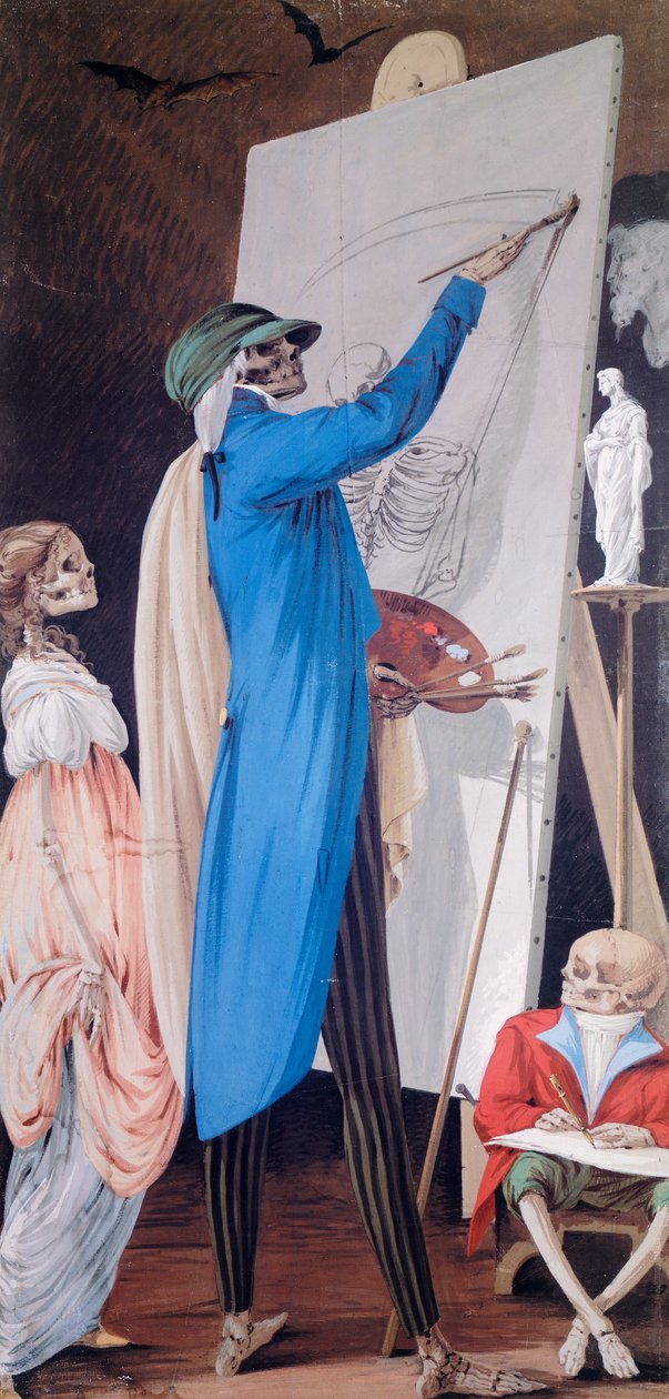 Peintre et sa femme avec un nain, du Cycle des Scènes des Squelettes Vivants, Paolo Vincenzo Bonomini, église de Santa Grata Inter Vites, à Borgo Canale, Bergame, Italie - Vincenzo Bonomini