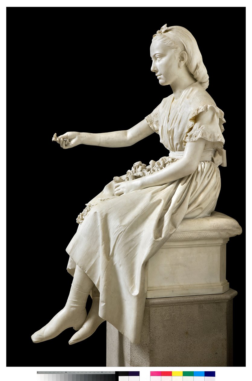 Portrait de la marquise Virginia Busti Porro en jeune fille ou jeune dame offrant une fleur - Vincenzo Vela