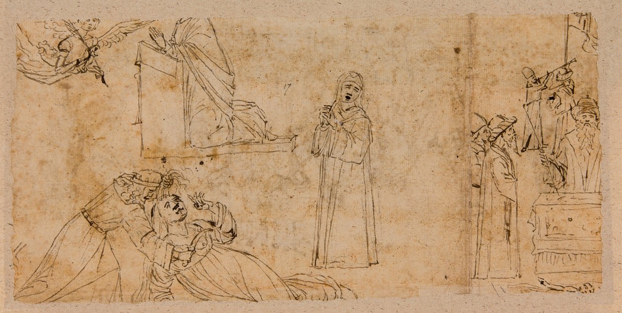 Études pour une annonciation; pour le Martyre de Sainte Agathe; pour une Madone en deuil (recto) - Vittore Carpaccio