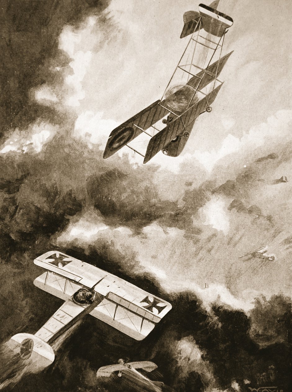Le capitaine Ralph Newton Adams, avec le sous-lieutenant Vernon comme observateur, et le sous-lieutenant Dirk Cloete, attaquant six machines ennemies, dont deux ont été abattues et les autres repoussées - W. Avis