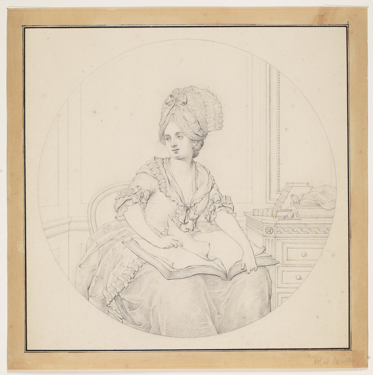 Jeune dame feuilletant un folio sur ses genoux - W.A. Müller