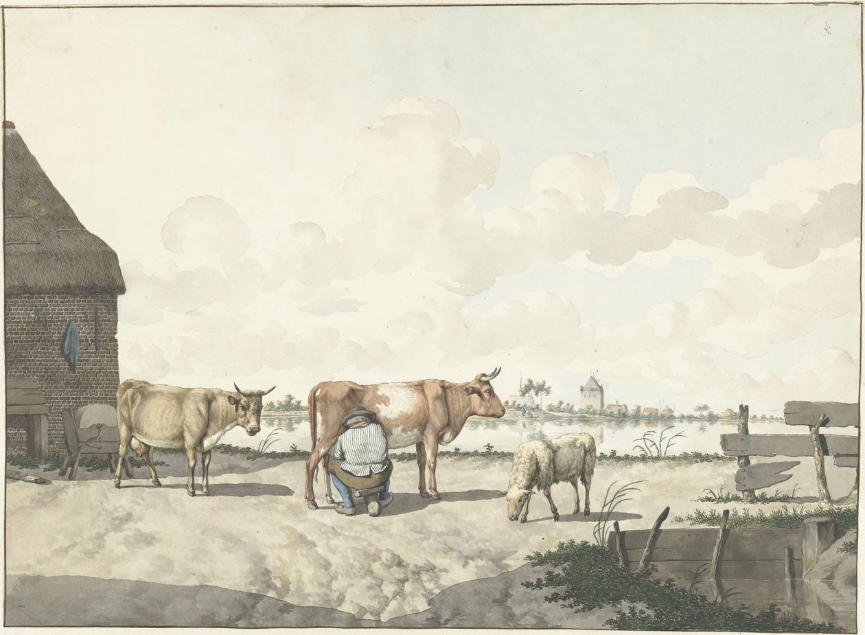 Fermier trayant une vache - W. Barthautz