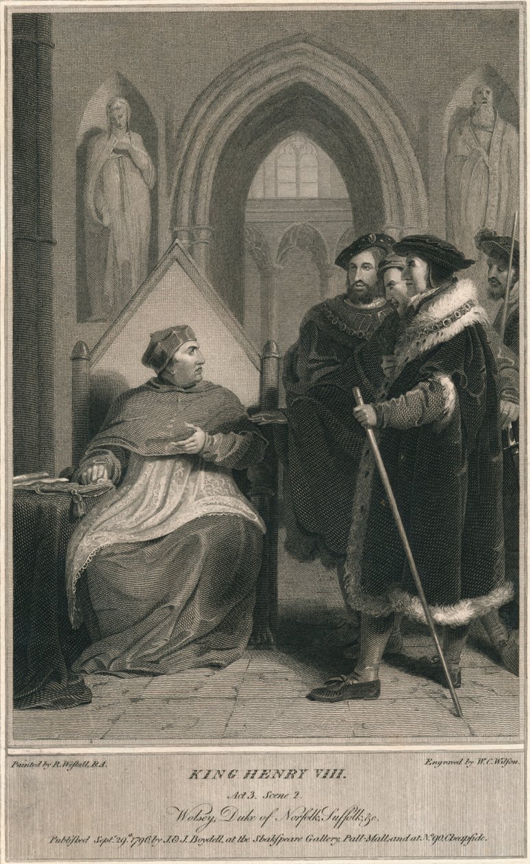 Roi Henri VIII. Acte 3. Scène 2. Wolsey, duc de Norfolk, Suffolk & c, 1796 - W. C. Wilson
