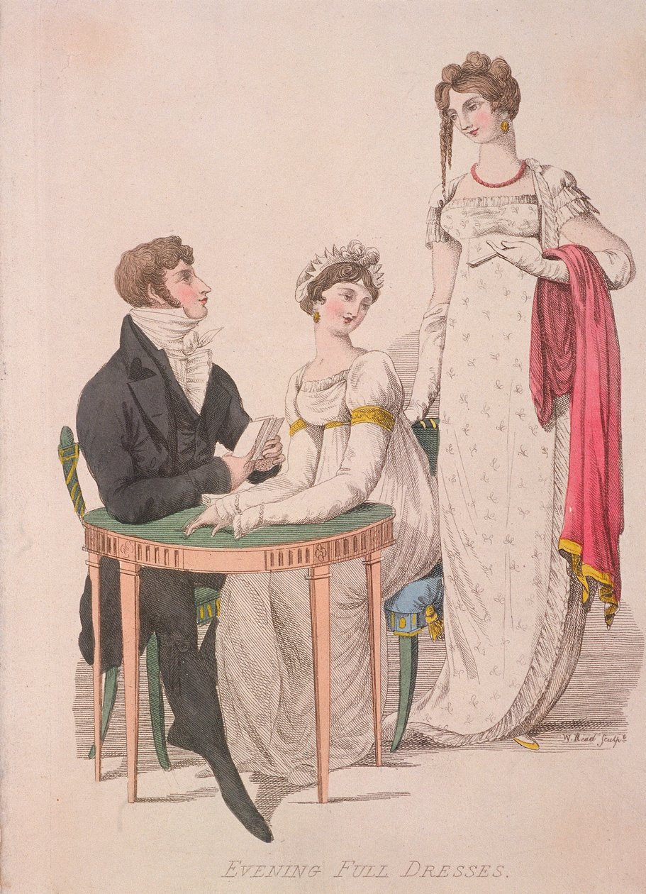 Deux femmes et un homme en tenue de soirée, vers 1810 - W Read