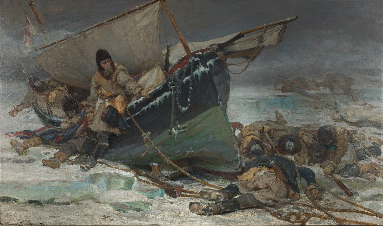 Sir John Franklin mourant près de son bateau lors de l