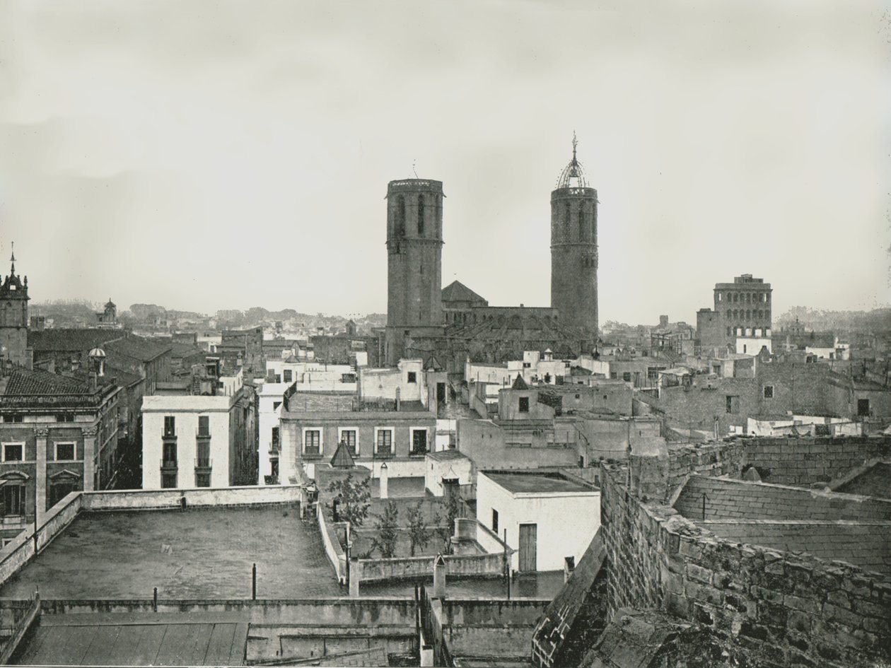 Partie de la vieille ville avec cathédrale, Barcelone, Espagne, 1895 - W and S Ltd