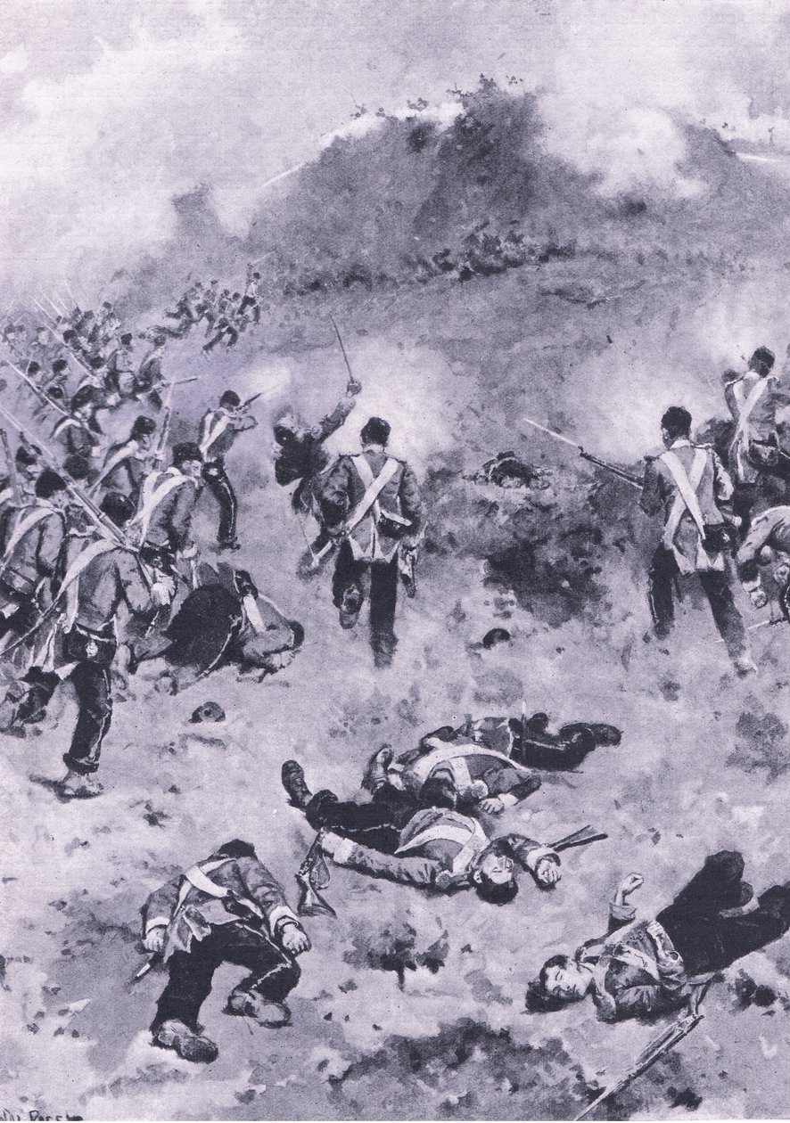 Assaut sur le Redan, illustration de British Battles on Land and Sea, 1915 - Wal Paget