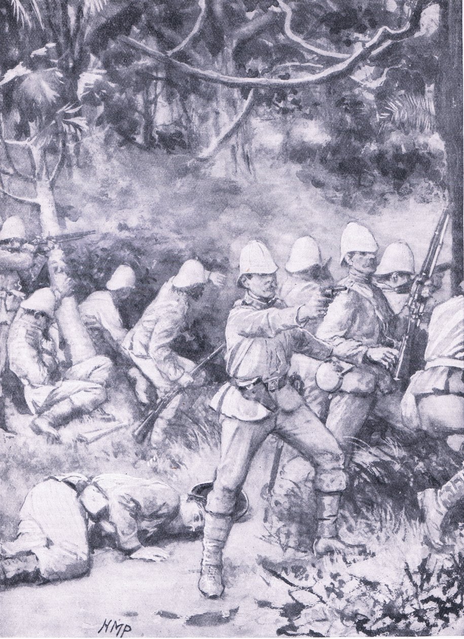 Combattre une route à travers la forêt en direction de Coomassie, illustration de 