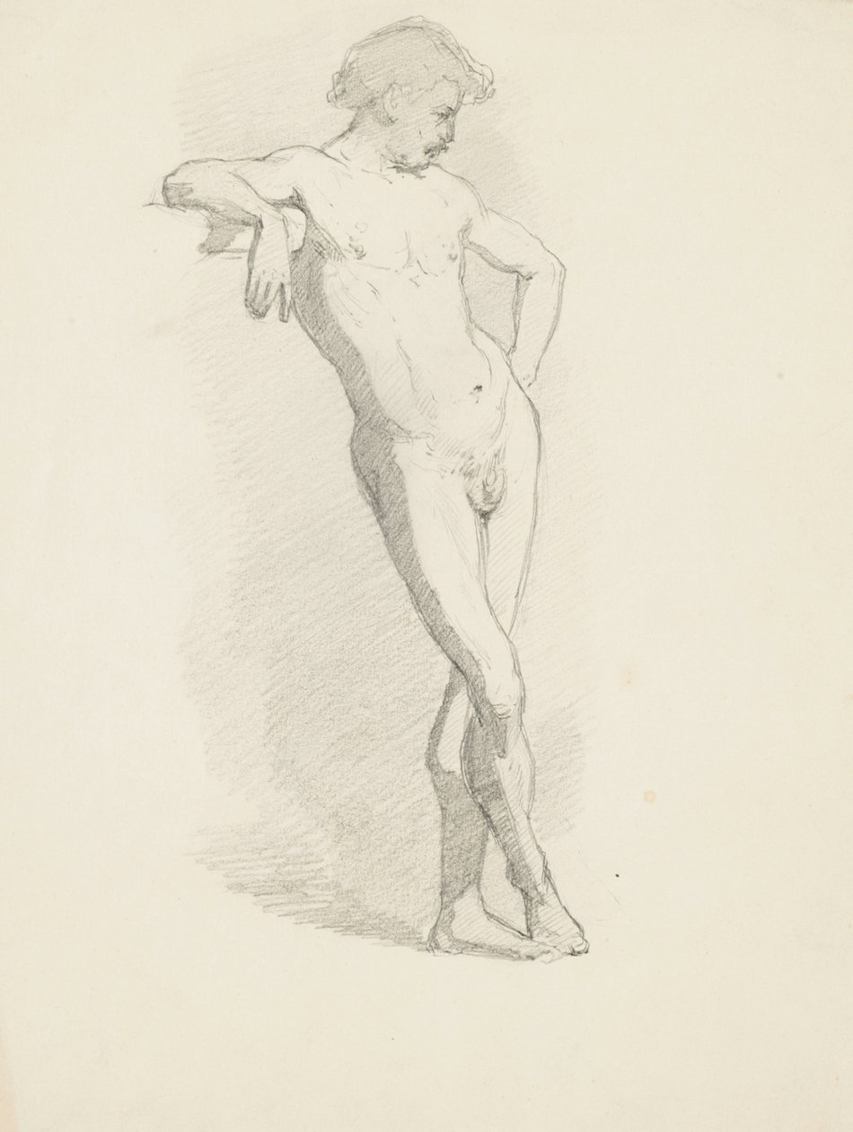 Étude de nu masculin debout appuyé sur un rebord - Walter Shirlaw