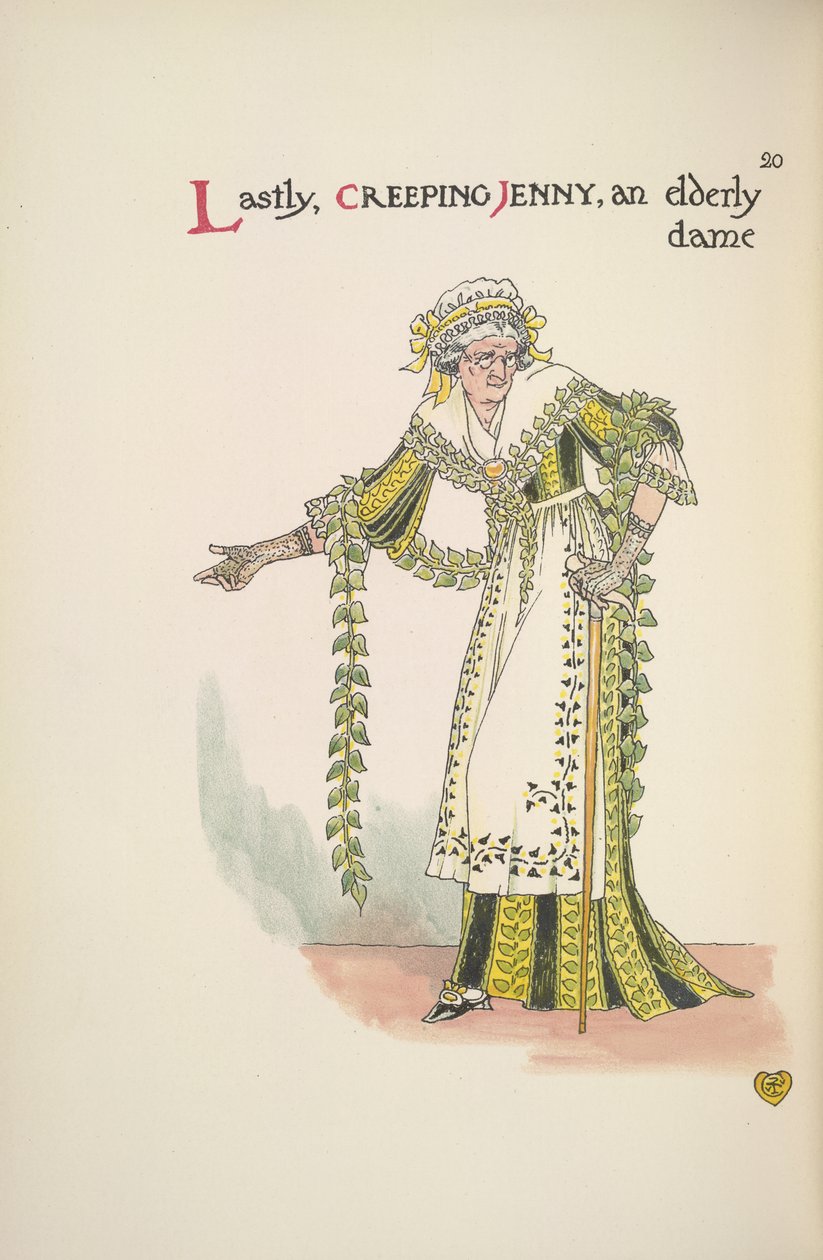 Jenny Rampante. Une vieille dame utilisant une canne - Walter Crane