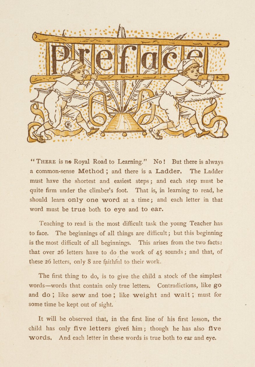 Préface du Golden Primer. Deux enfants portant une échelle. - Walter Crane