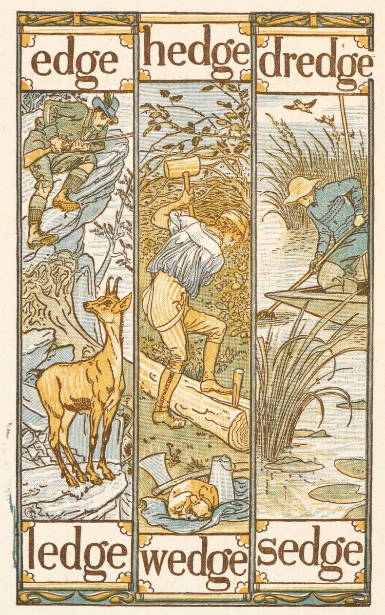 Mots rimant se terminant par la lettre E. Le Golden primer. - Walter Crane