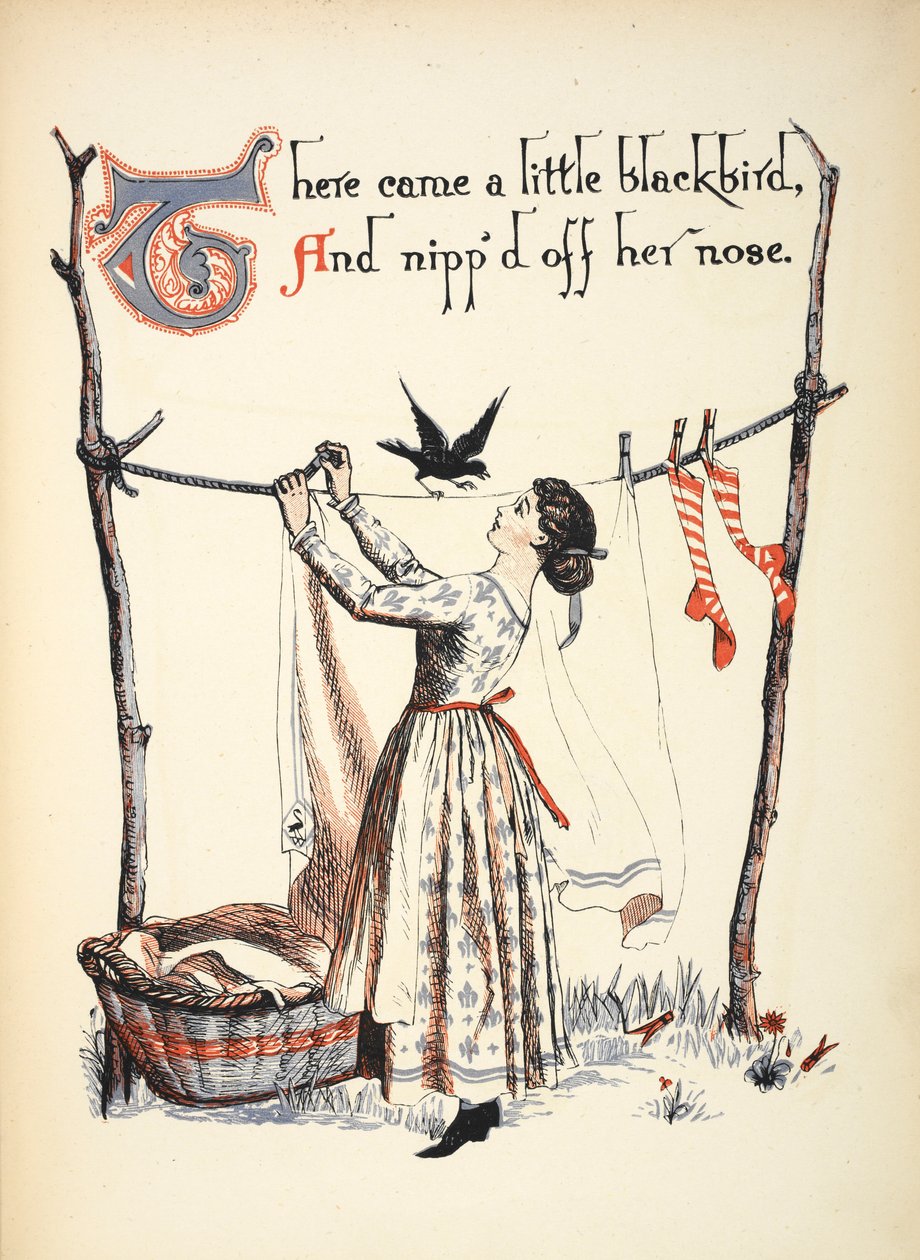 Un petit merle est venu et lui a pincé le nez. - Walter Crane