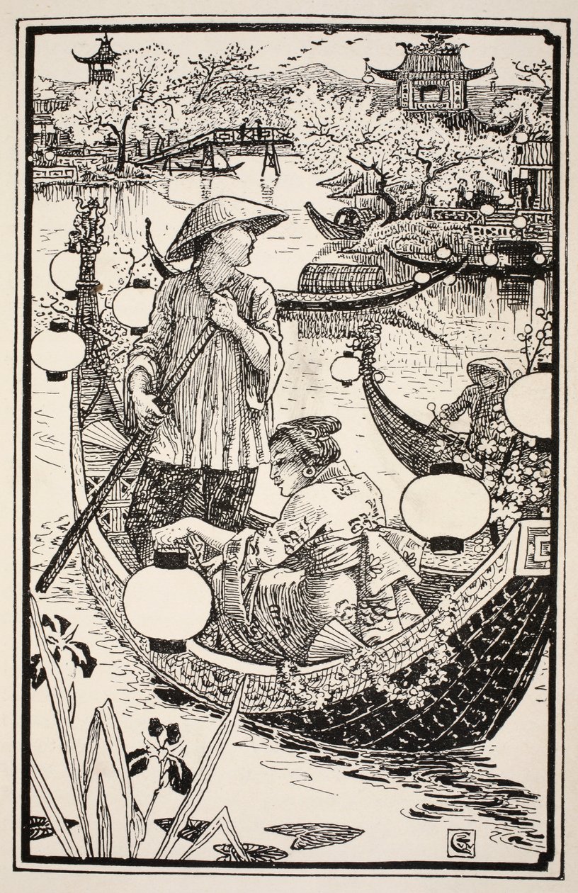Quand le soir est venu, ils sont remontés dans leur bateau, le couronnant de fleurs de la proue à la poupe, illustration de 