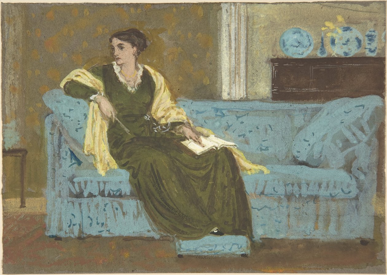 Femme assise sur un canapé - Walter Crane