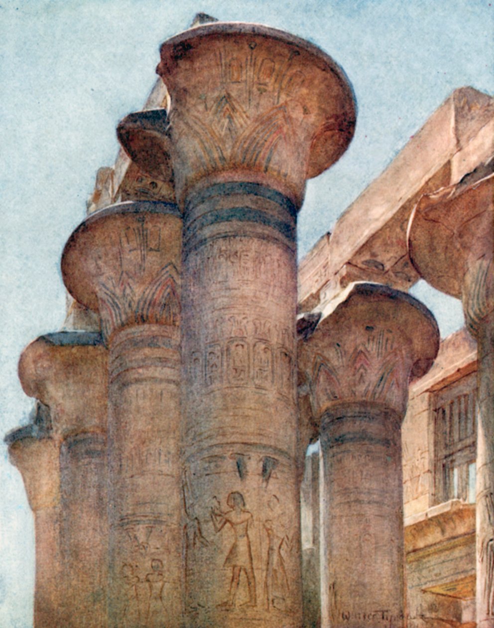 Chapiteaux de la salle hypostyle, Karnak (lithographie couleur) - Walter Frederick Roofe Tyndale