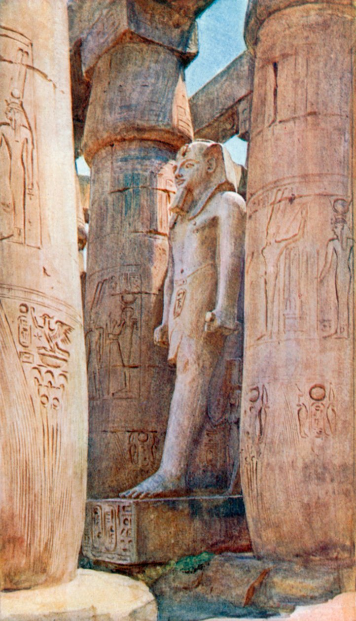 Statue de Ramsès II, temple de Louxor (lithographie couleur) - Walter Frederick Roofe Tyndale