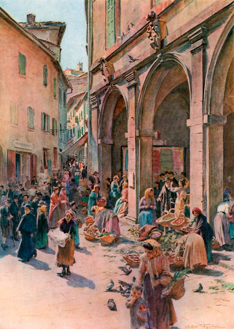Le marché de Montepulciano (lithographie couleur) - Walter Frederick Roofe Tyndale