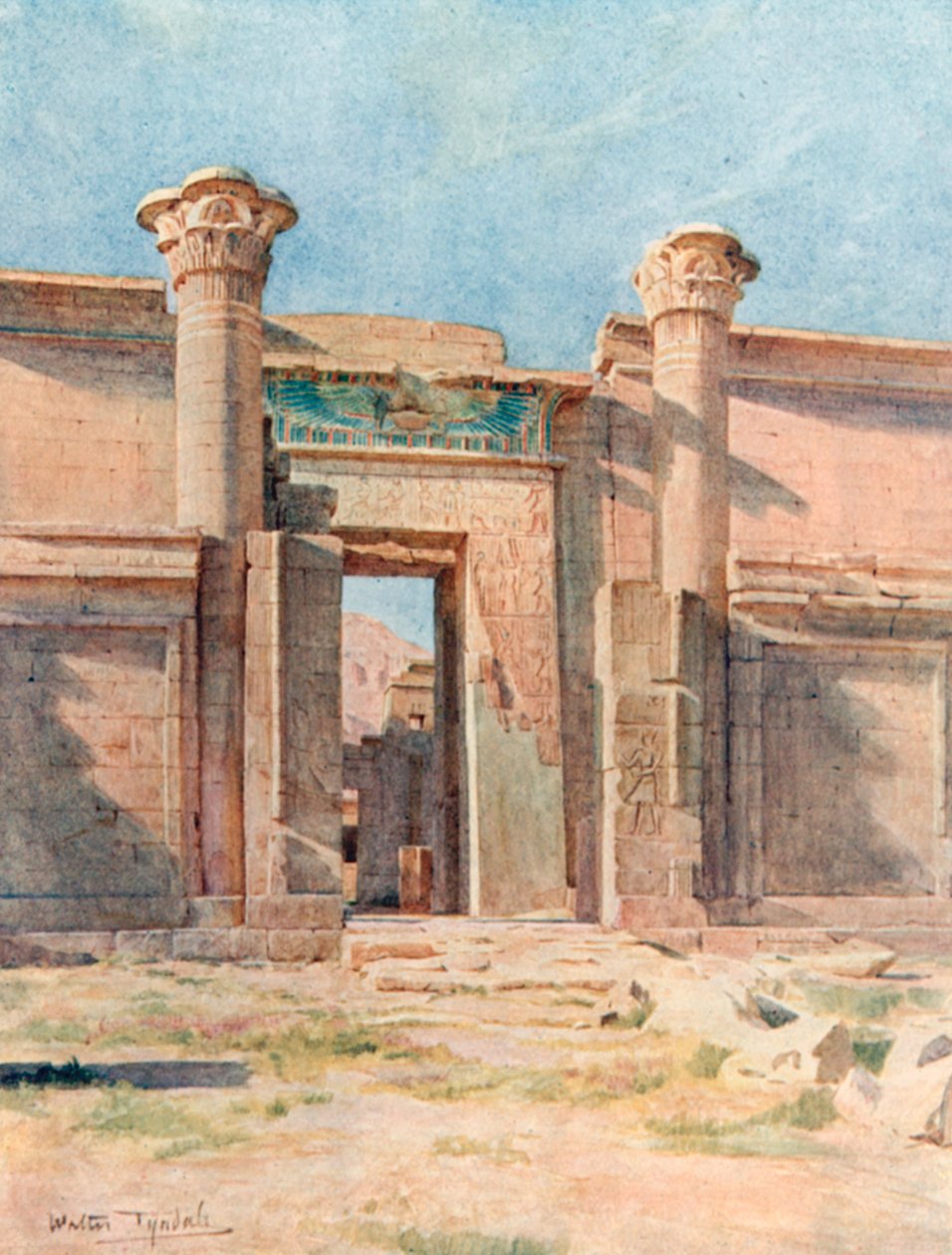 Le pylône ptolémaïque, Medinet Habu (lithographie couleur) - Walter Frederick Roofe Tyndale