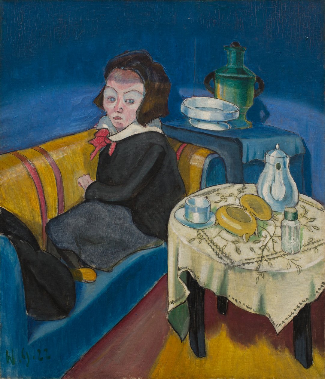 Junge Frau am Tisch (Samowar) - Walter Gramatte