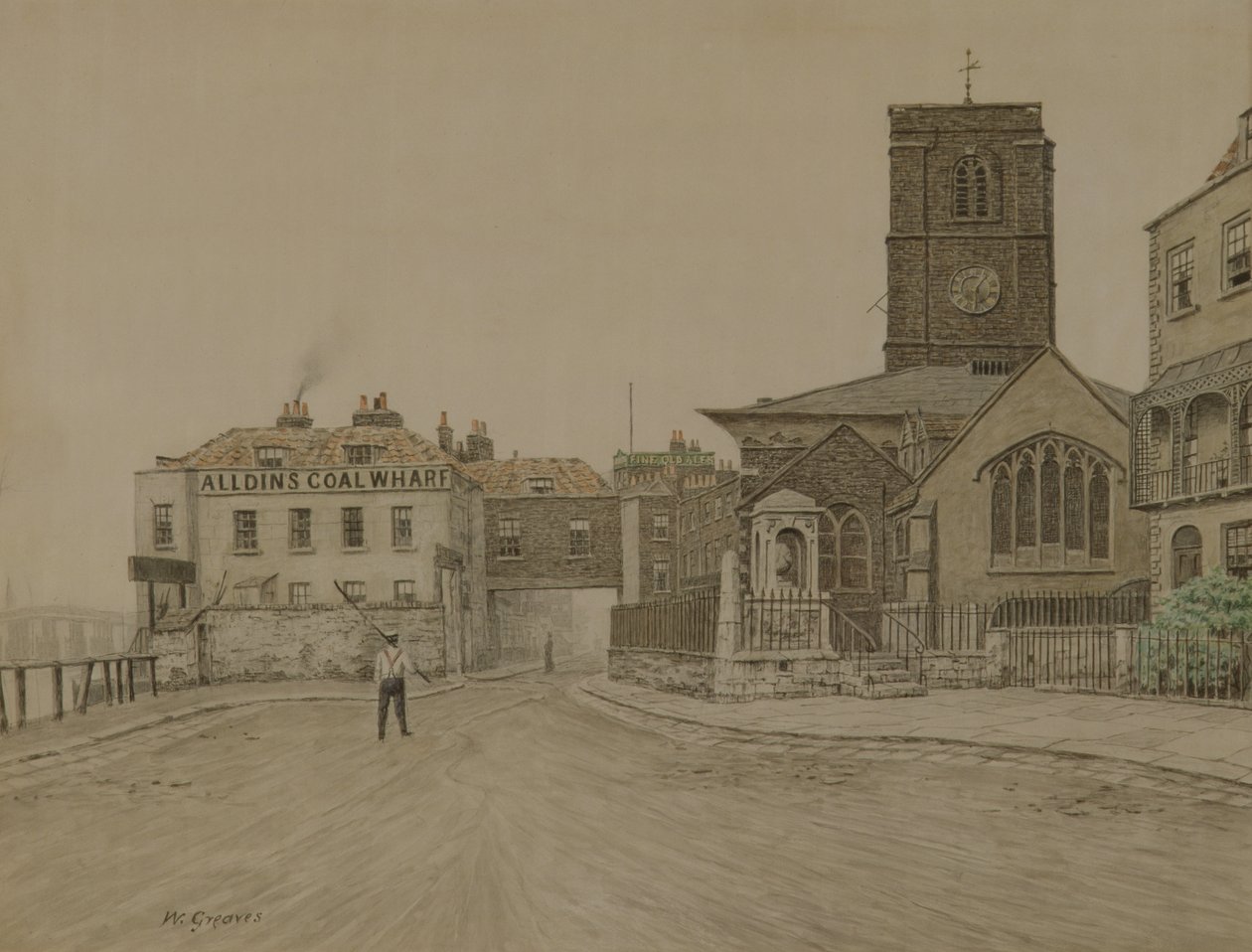 Alldins Coal Wharf et Chelsea Old Church, Londres - Walter Greaves