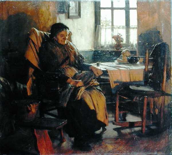 À la lueur du feu - Walter Langley