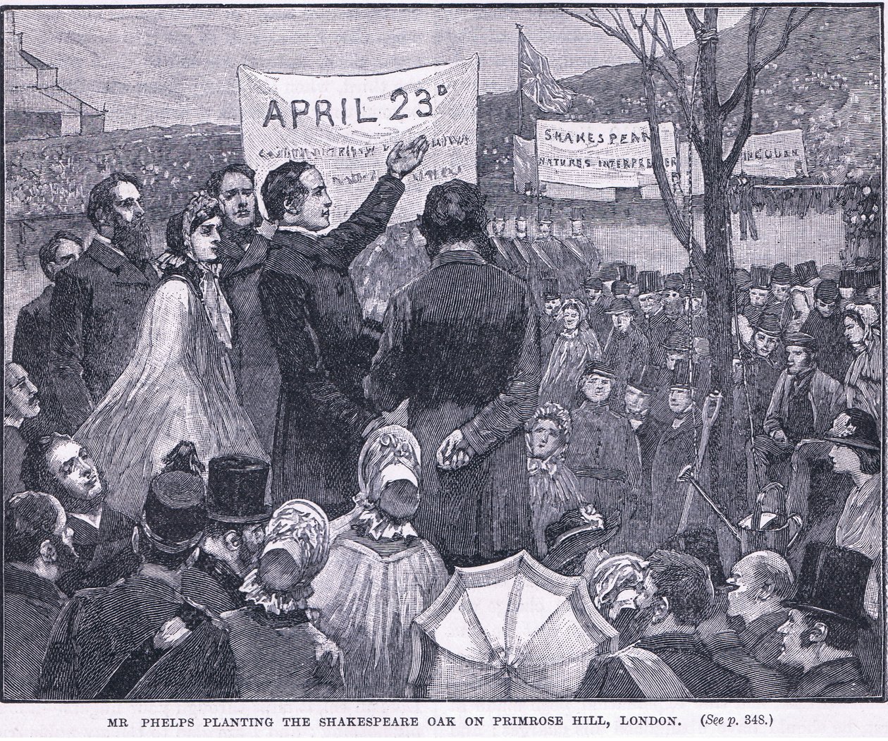 M. Phelps plantant le chêne de Shakespeare sur Primrose Hill, Londres 1864 AD - Walter Paget