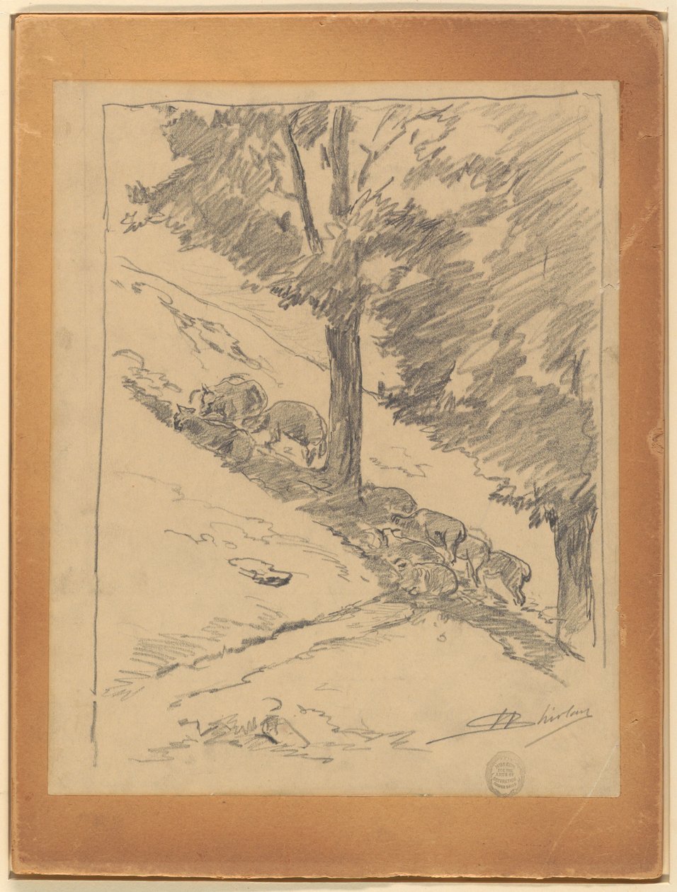 Moutons sur une colline - Walter Shirlaw