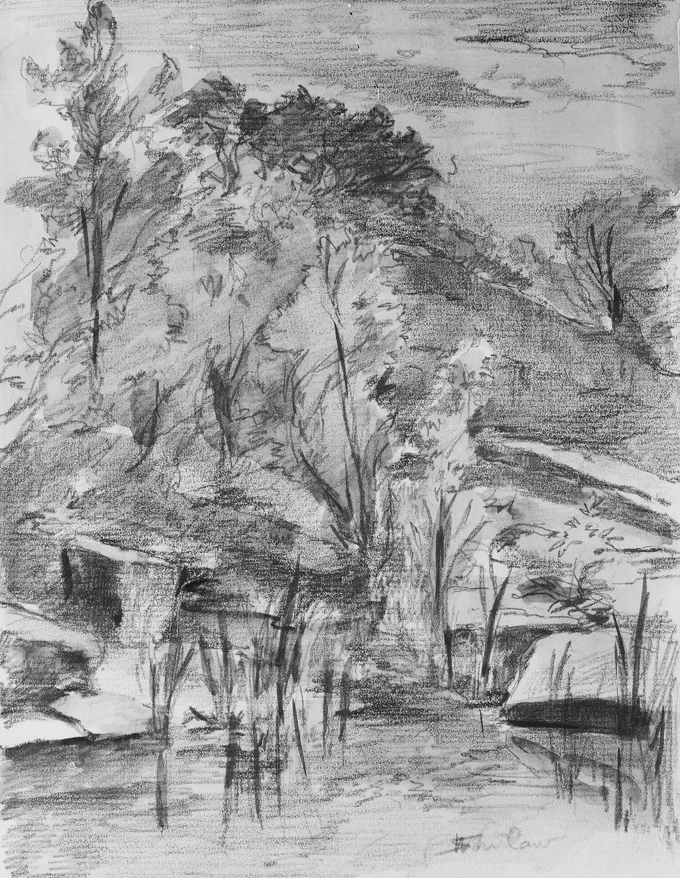 Arbres et ruisseau - Walter Shirlaw