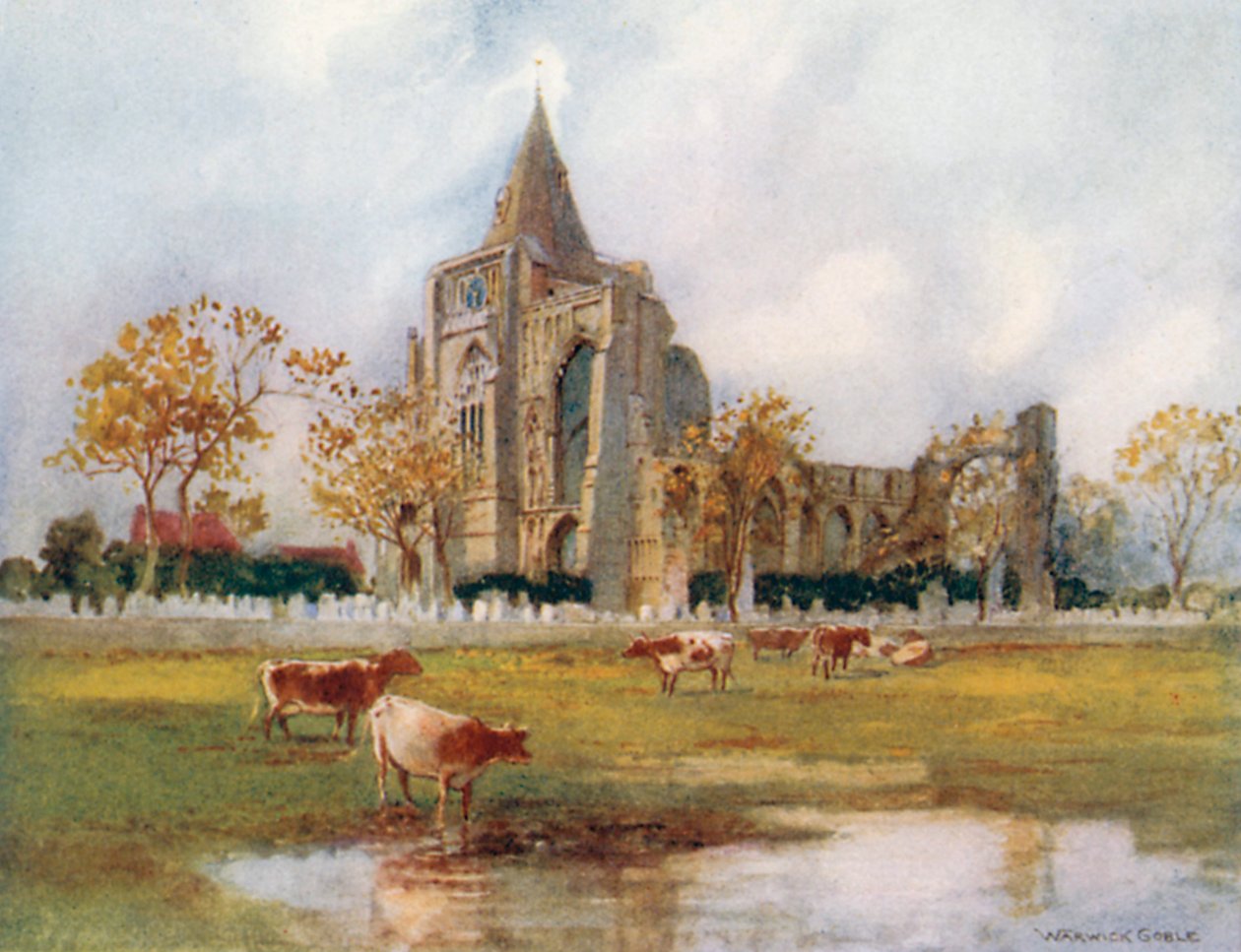 Abbaye de Crowland (lithographie couleur) - Warwick (after) Goble