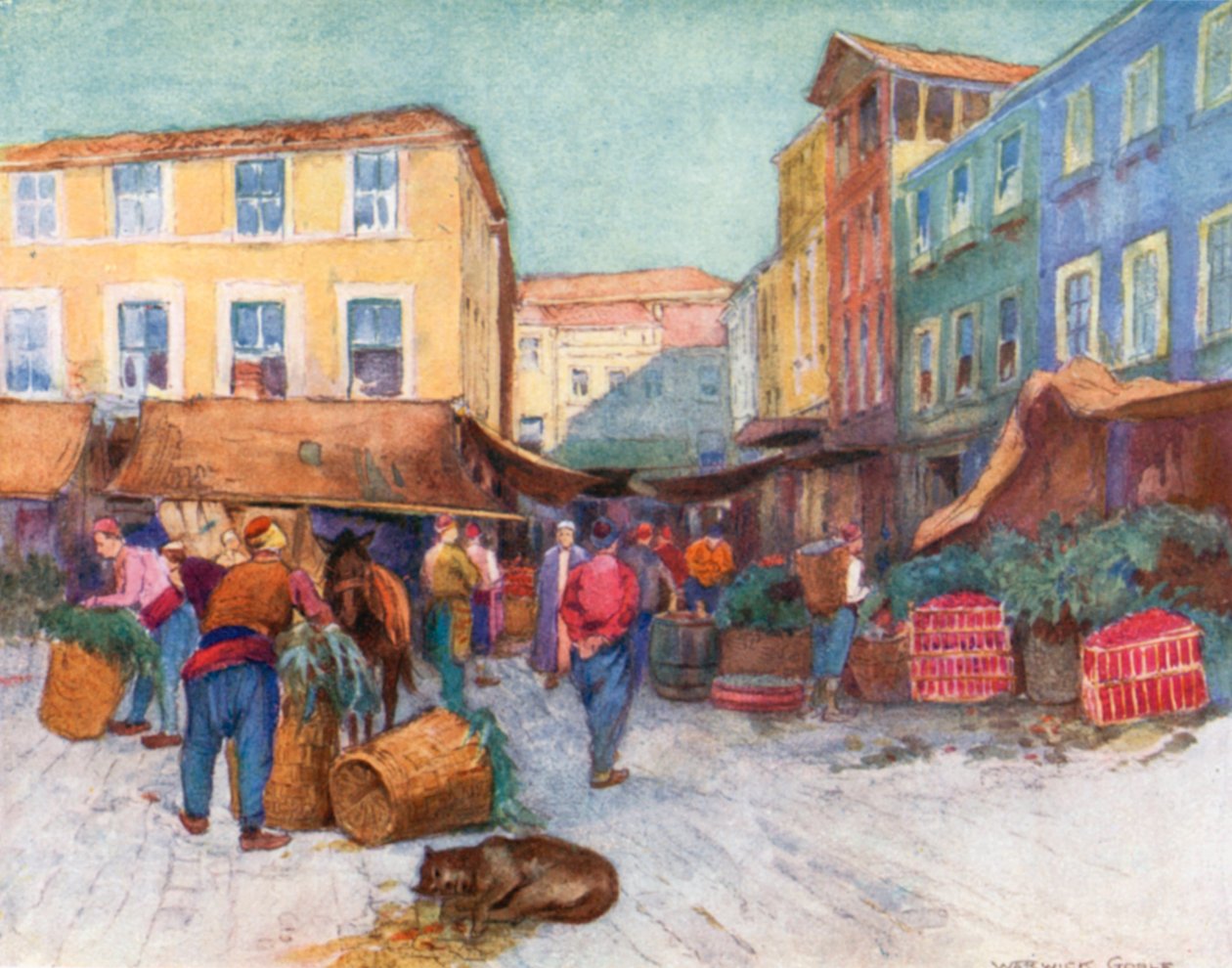 Marché aux fruits, Stamboul (lithographie couleur) - Warwick (after) Goble