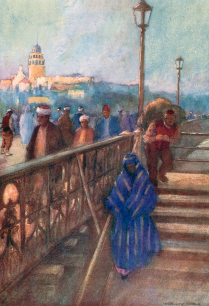 La tour de Galata forme le pont (lithographie couleur) - Warwick (after) Goble