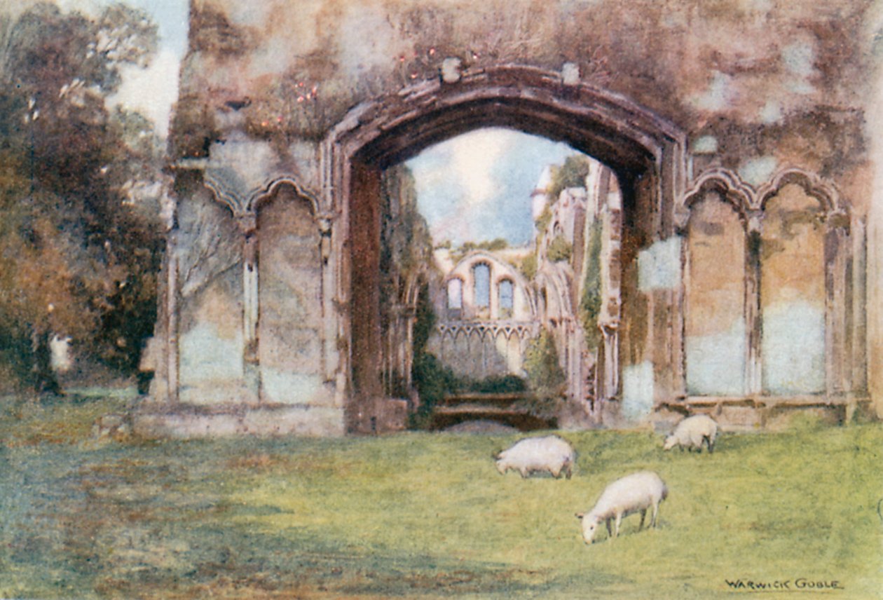 Abbaye de Glastonbury : chapelle Saint-Joseph (lithographie couleur) - Warwick (after) Goble