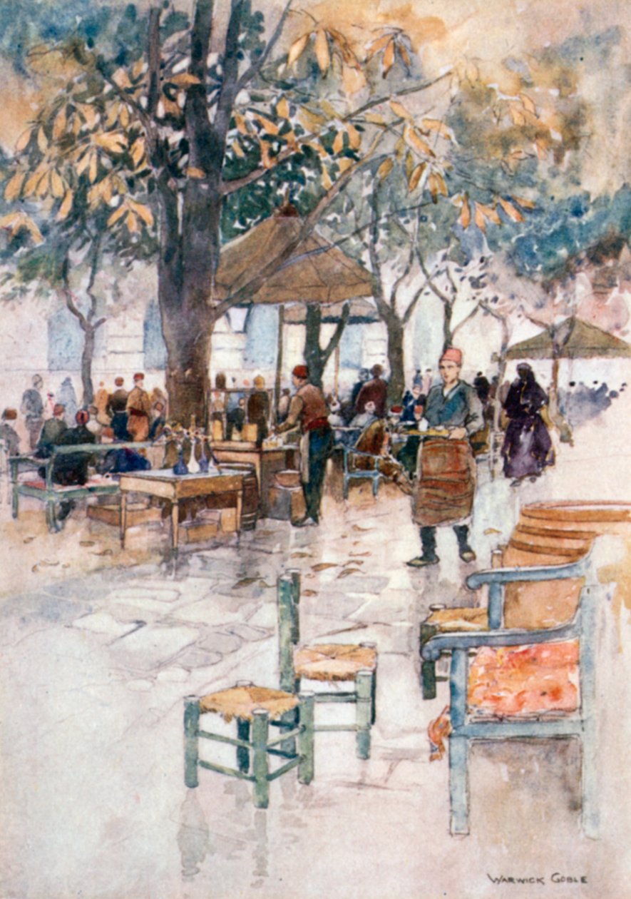 Café en plein air, Stamboul (lithographie couleur) - Warwick (after) Goble