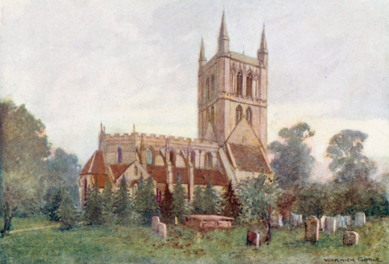 Pershore Abbey (lithographie couleur) - Warwick (after) Goble