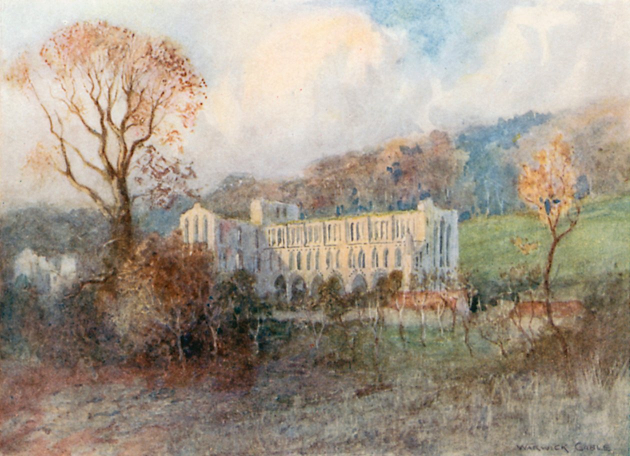 Abbaye de Rievaulx vue du sud (lithographie couleur) - Warwick (after) Goble