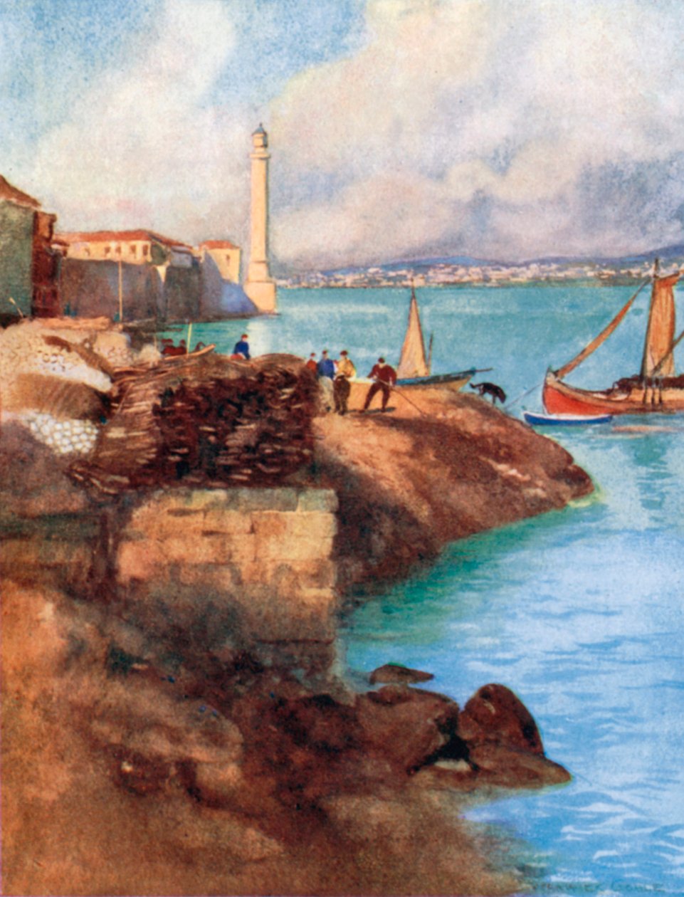 Le phare du Sérail et Scutari (lithographie couleur) - Warwick (after) Goble