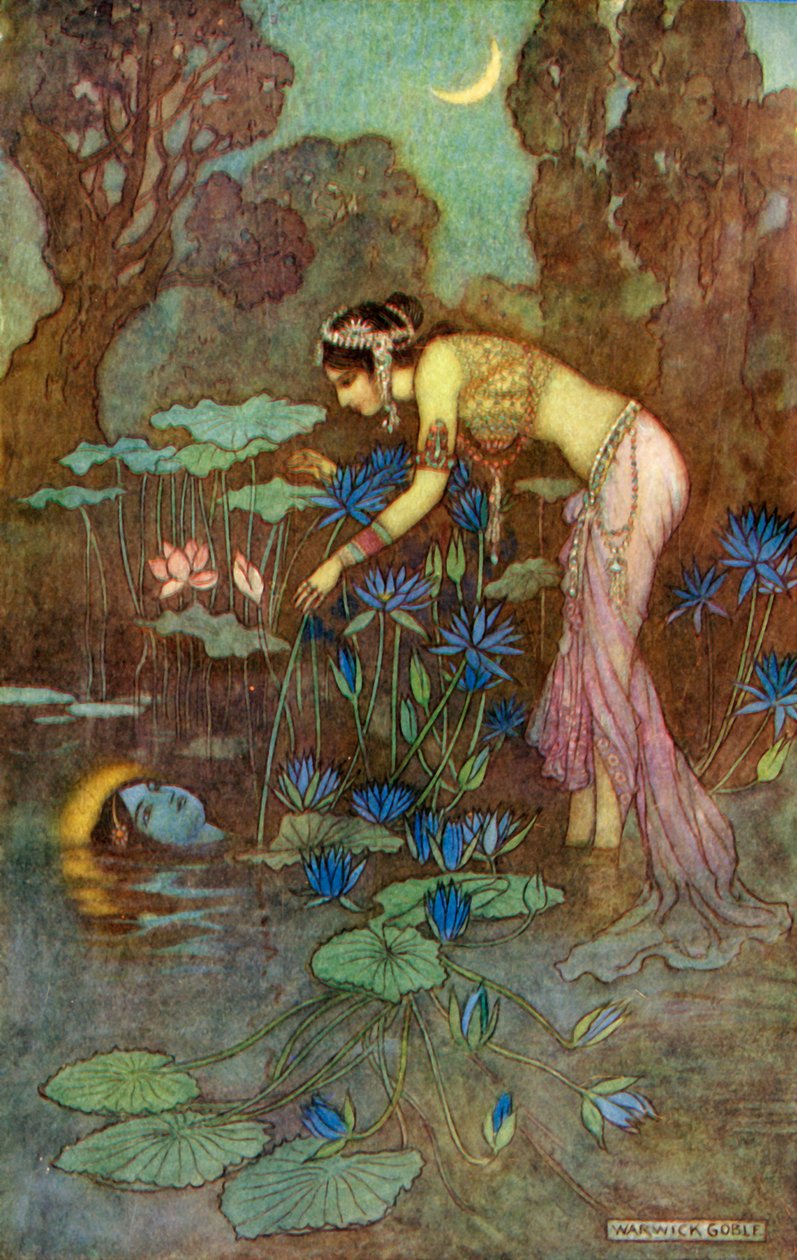 Sita trouve Rama parmi les fleurs de lotus, 1913 - Warwick Goble
