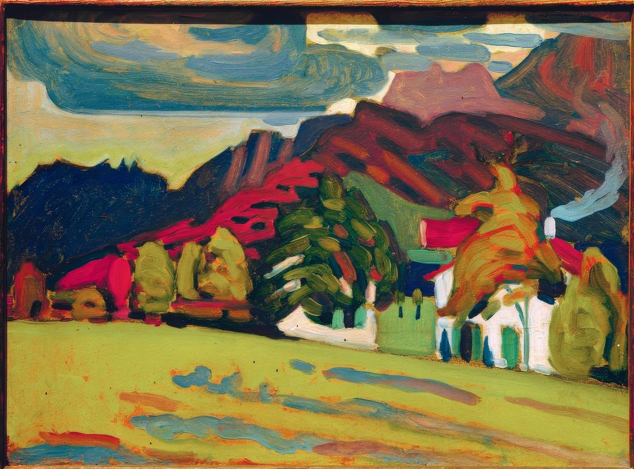 Groupe de maisons devant une montagne - Wassily Kandinsky