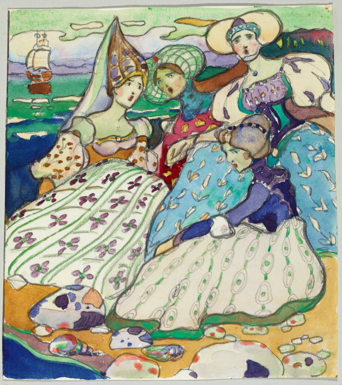 Groupe de jeunes filles sur la plage - Wassily Kandinsky